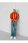 Polo Yaka Taraftar Unisex Oversize Sweatshirt Sarı-Kırmızı