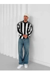 Polo Yaka Taraftar Unisex Oversize Sweatshirt Siyah-Beyaz