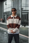 Şardonlu Polo Yaka Unisex Sweatshirt Kahve