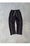 Şerit Detay Oversize Unisex Eşofman Siyah