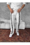 Şeritli İki İplik Unisex Eşofman Beyaz