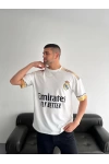 Şeritli Oversize Unisex Tshirt Beyaz