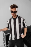 Şeritli Taraftar Unisex Polo Yaka Tshirt Siyah Beyaz