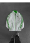 Şeritli Unisex Oversize Hırka Beyaz