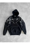 Kapüşonlu Şimşek Şardonlu Unisex Sweatshirt Siyah