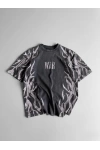 War Baskı Oversize Unisex Tshirt Füme