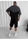 Baskılı Oversize Unisex Şortlu Takım Siyah