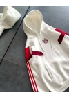BM Kapüşonlu Şardonlu Unisex Sweatshirt Beyaz