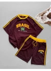 Brasil Oversize Unisex Şortlu Takım Bordo