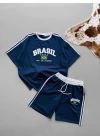 Brasil Oversize Unisex Şortlu Takım Lacivert