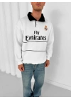 Çizgi Detay Emirates Unisex Sweatshirt Beyaz
