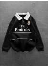 Çizgi Detay Emirates Unisex Sweatshirt Siyah