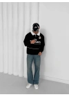 Çizgi Detay Emirates Unisex Sweatshirt Siyah