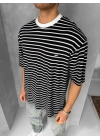 Çizgili SWD Unisex Oversize Tshirt Siyah