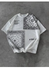 Desenli Unisex Oversize Tshirt Beyaz