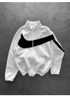 Dik Yaka Unisex Oversize Hırka Beyaz