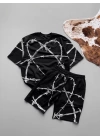 Diken Desen Unisex Şortlu Takım Siyah