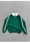 Fermuar Yaka Unisex Şardonlu Sweatshirt Yeşil