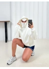 Kar Maske Unisex Oversize Hırka Beyaz