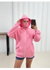 Kar Maske Unisex Oversize Hırka Pembe
