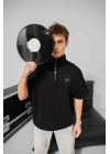 Logo Detay Fermuar Yaka Tshirt Siyah
