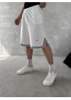 Logolu Basic Unisex Şort Beyaz