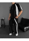 Logolu Dik Yaka Unisex Eşofman Takımı Siyah