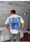 Monarch Unisex Oversize T-Shirt Beyaz-Mavi
