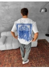 Monarch Unisex Oversize T-Shirt Beyaz-Mavi