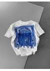 Monarch Unisex Oversize T-Shirt Beyaz-Mavi