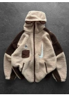 NK Kapüşonlu Unisex Peluş Ceket Bej