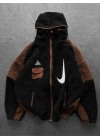 NK Kapüşonlu Unisex Peluş Ceket Siyah