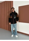 NK Kapüşonlu Unisex Peluş Ceket Siyah