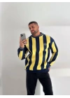 Oversize Taraftar Unisex Sweatshirt Sarı-Lacivert