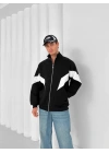 Parçalı Dik Yaka Unisex Oversize Hırka Siyah