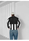Polo Yaka Taraftar Unisex Oversize Sweatshirt Siyah-Beyaz
