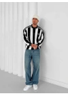 Polo Yaka Taraftar Unisex Oversize Sweatshirt Siyah-Beyaz