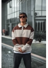 Şardonlu Polo Yaka Unisex Sweatshirt Kahve
