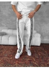 Şeritli İki İplik Unisex Eşofman Beyaz