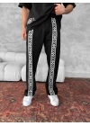 Şeritli İki İplik Unisex Eşofman Siyah