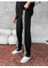Şeritli İki İplik Unisex Eşofman Siyah