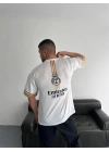 Şeritli Oversize Unisex Tshirt Beyaz
