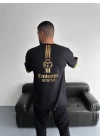 Şeritli Oversize Unisex Tshirt Siyah