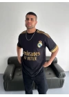 Şeritli Oversize Unisex Tshirt Siyah