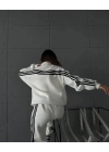 Şeritli Şardonlu Unisex Eşofman Takımı Beyaz