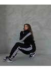 Şeritli Şardonlu Unisex Eşofman Takımı Siyah