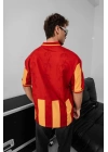 Şeritli Taraftar Unisex Polo Yaka Tshirt Sarı-Kırmızı