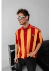 Şeritli Taraftar Unisex Polo Yaka Tshirt Sarı-Kırmızı