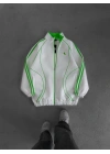 Şeritli Unisex Oversize Hırka Beyaz