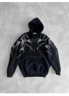 Kapüşonlu Şimşek Şardonlu Unisex Sweatshirt Siyah
